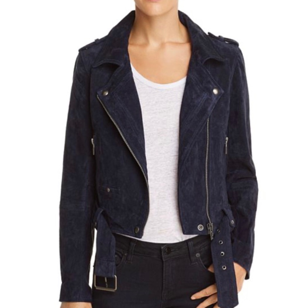 Blank NYC suede blue moto jacket with belt